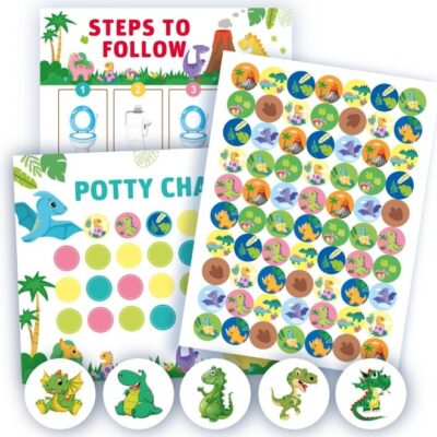 Potty Training Chart with Dinosaur Reward Stickers, Interactive Toilet Training Chart with Reward