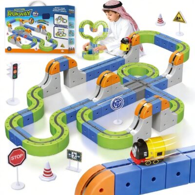 Magnetic Track Set with Electric Train, 126Pcs 3D Infinity Cube Track Set with Train and Traffic
