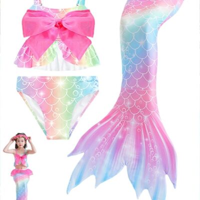 Girls 3 Piece Mermaid Swimsuit Princess Bikini Set with Mermaid Tail Kids Mermaid Costume for Party