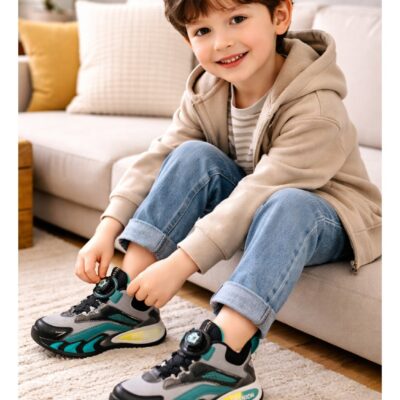 These boys’ sneakers combine style, comfort, and practicality in one pair. The lightweight design