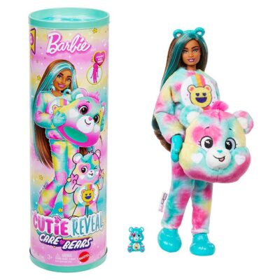 Cutie Reveal Care Bears Doll & Accessories, Series 2 Good Vibes Bear With 10 Surprises Including