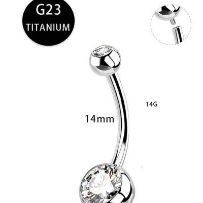 G23 Titanium Hypoallergenic Belly Button Ring with Zirconia Inlaid Internally Threaded Navel