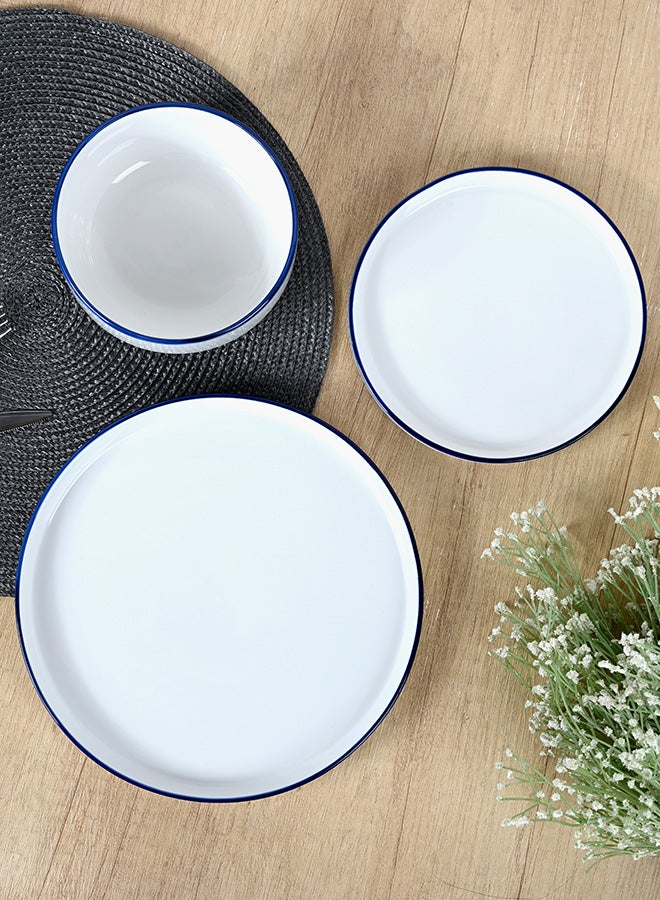 12 piece Porcelain Dinnerware Set, Set for 4, Microwave & Dishwasher Safe, White and Blue Rim - Image 6