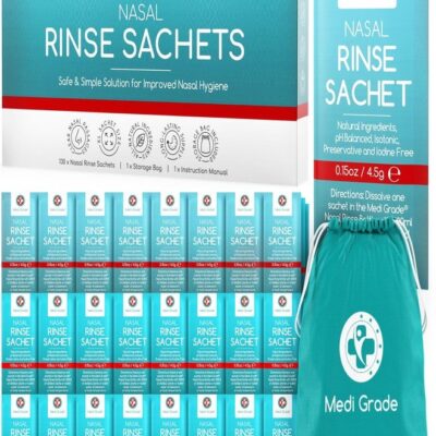 Medi Grade Sinus Rinse Packets – Nasal Rinse Essentials Kit of 130 x Salt Packets and Convenient Storage Bag - Enjoy Effortless Nasal Irrigation at Home or On the Go with Our Neti Pot Salt Packets