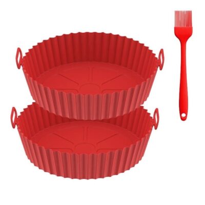 A set of 3pcs ,2 Air Fryer Silicone Liner and Silicon oil brush, Food Safe Non Stick Air fryers Basket Oven Accessories, Reusable Replacement of Flammable Parchment Liner Paper Fits 3QT - 5QT Air Fryer
