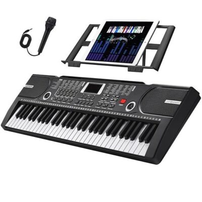 61 Key Keyboard Piano, Portable Electronic Keyboard Piano for Beginners with Speakers, Microphone, Sheet Music Stand, Digital Music Keyboard for Beginners Teen, Audio cable, sheet music, manual, keyboard stickers, power supply, music stand, microphone