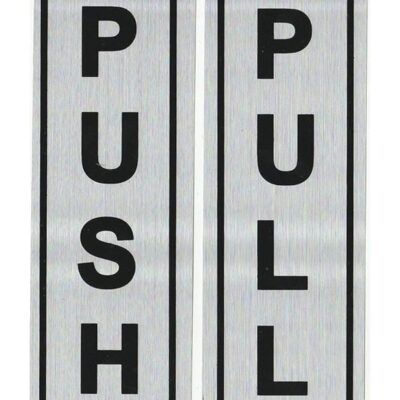 Push & Pull Sign Stickers - Self Adhesive for Glass Wooden Doors, Office, Hospital, Mall Gate (Silver/Black)