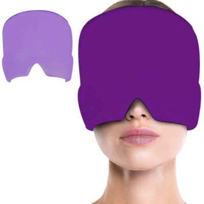 Migraine Relief Cap - Reusable Ice Gel Headache Hat for Tension, Sinus, and Stress Relief | Comfortable 360° Cold Compression Therapy Mask for Puffy Eyes | Purple