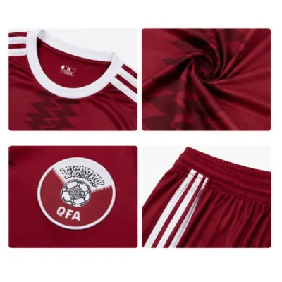 Qatar Jersey and Shorts Kit for Men - Red Patterned Jersey with Matching Shorts, Size M