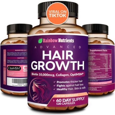 Hair Growth Vitamins for Women | Biotin 10,000mcg + Collagen + OptiMSM® + goMCT® | Saw Palmetto | Vegan Capsules 120 (60-Day Supply)