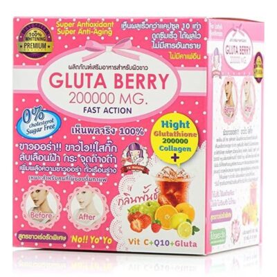 Gluta Berry Whitening Drink | 200000mg Glutathione + 200000mg Collagen + Berry Mix | Skin Health & Radiance | Sugar Free | 15 Sachets