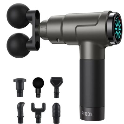 Double Head Massage Gun Deep Tissue Massager, 12 Speed Levels, 7 Interchangeable Heads, Quiet Portable Muscle Massager For Neck, Back, Legs and Gym Recovery