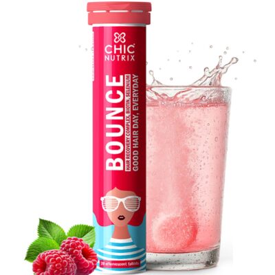 Bounce - Biotin and Keratin Booster for Hair Growth & Hair fall Control - 20 Effervescent Tablets, Raspberry Flavour