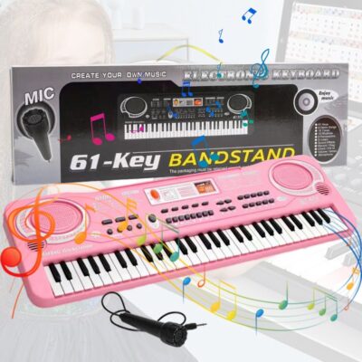 61 Keys Beginner Electronic Piano with Microphone,Educational Digital Keyboards Set Pink,Gift for Kids