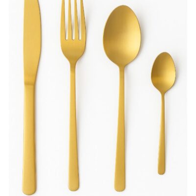 Cutlery Set, 16 Piece Gold Flatware Cutlery Set, Stainless Steel Silverware Set for Home/Office/Party, Knife Fork Spoon Eating Utensils Set Service for 4, Mirror Polish & Dishwasher Safe