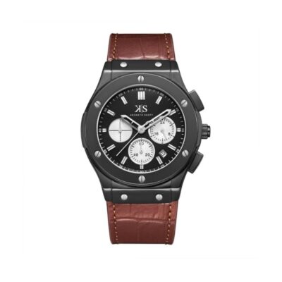 Kenneth Scott Mens Analog Watch with Black Dial and Brown Leather Strap - K24115-BLDB