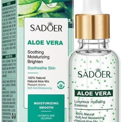 SADOER Aloe Vera Facial Serum, Natural Moisturising Essence, Soothing & Brightening Formula, 30ml
