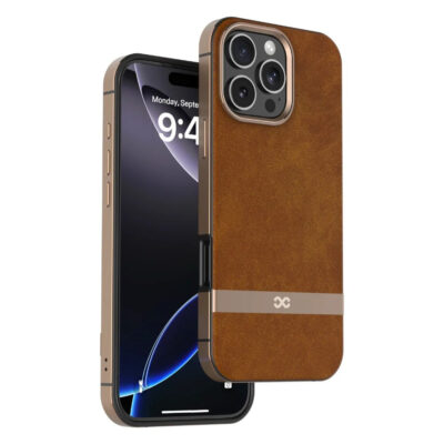 Infinyty Leather Case with Metal Edges Luxe for iPhone 16 Pro Max - Brown - LUX008X02