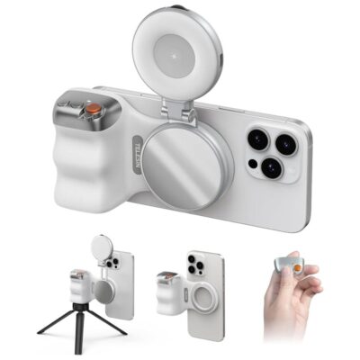 Magnetic Phone Camera Grip with Magnetic Selfie Light - Bundle Kit for Smartphones & Cameras