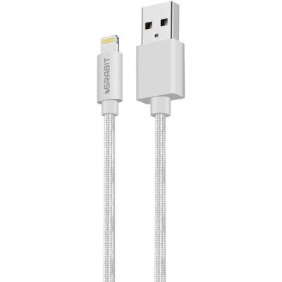 Grabit USB-A to Lightning Cable 1.2m - White Nylon Braided with Metallic Connectors - GCBL-10