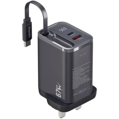 Blupebble PowerCore 67W Dual-Port PD GaN Fast Charger with LED Indicator - Black - BP-PD67GANRC-BK