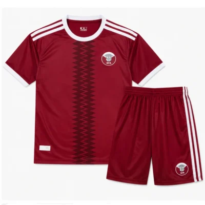 Qatar Jersey and Shorts Kit for Men - Red Patterned Jersey with Matching Shorts, Size S