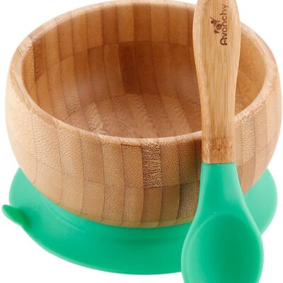 Avanchy Baby Bamboo Stay Put Suction BOWL + Spoon GN
