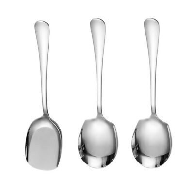 Three stainless steel spoons, buffet spoons, long-handled large spoons, kitchen utensils, and (silver) large spoons for restaurants and banquets