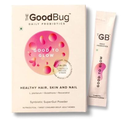 Good To Glow SuperGut Stick 5 Billion CFU of Clinically Proven Strains Pre+Probiotic+Nutrients | Helps Promote Radiant Skin Healthier Skin, Hair & Nails For Women - 3gx15 sticks