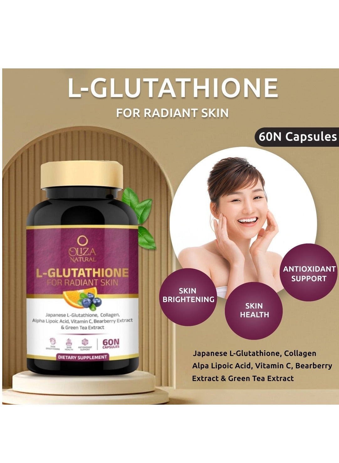 Glutathione 500 Mg With Collagen | Skin Enhancement Formula | Formulated With Vitamin C Alpha Lipoic Acid & Green Tea Extract 60 Capsules For Radiant Skin| Skin Whitening Capsules - Image 3