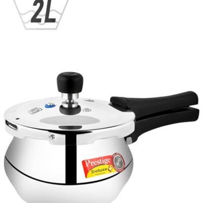 Deluxe Plus Baby Handi Aluminium Pressure Cooker with Outer lid, Induction compatibale Base Durable Design Silver 2Liters