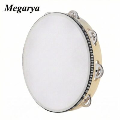 8-Inch Wooden Handheld Tambourine – Double Row Metal Jingles,Percussion Instrument for Kids & Adults