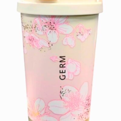 Gradient Sakura Coffee Tumbler 390ml | GERM Flower Series Stainless Steel Vacuum Flask with Straw Lid | BPA-Free Leak-Proof Travel Mug | Hot & Cold Insulated Reusable Thermos Cup | Elegant Floral Design