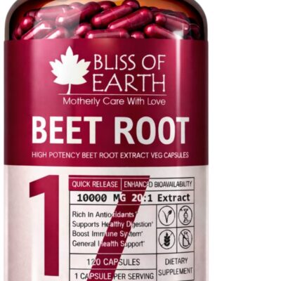 Bliss of Earth Beet Root Capsules 10000mg (20:1) High Potency Beet Root Extract | 120 Capsules | Supports Blood Circulation, Energy & Stamina | Nitric Oxide Booster | Vegan Capsules
