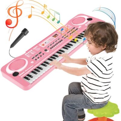 61-key Piano Keyboard Toy with Microphone, Multifunctional Electronic Piano Toy, Preschool Learning Educational Instruments Toy, Great Toddler Musical Toy, Suitable for Kids and Beginners to Practice, 54*17*5.5cm, 4 AA Batteries Required(Not Included)