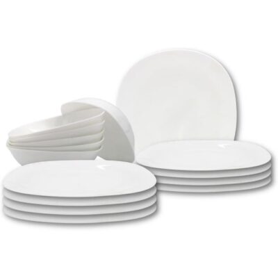 12-Piece Opalware Dinner Set With 4X 29 Cm Dinner Plate, 4X 22 Cm Desert Plate, 4 X 13 Cm Bowl, Serves 4, White