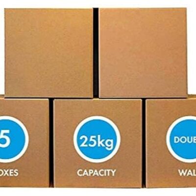 [5 Pack] Medium Double Wall 100% Recyclable Corrugated Cardboard Moving Boxes with 25 KG Capacity, 45 x 45 x 45 cm Brown Carton for Packaging, Shipping and Storage, 5 ply