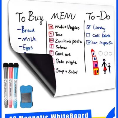 A3 Magnetic White Board, 42*30cm Versatile Dry Erase Board Fridge Dry Erase Whiteboard Sheet with 3 Markers and Board Eraser, Rounded Corner for DIY Projects Family Interaction and Creative Learning Message Board Office Memo