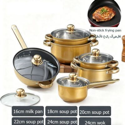 New 12pcs Stainless Steel Non-Stick Pot Set, Frying Pan, Saucepan, Saucepan With Lid, Stylish And Durable Kitchen Utensils Available In Multiple Colors, Suitable For Garden Camping Induction Cookers, Restaurant, Valentine'S Day, Mother'S Day Gifts.