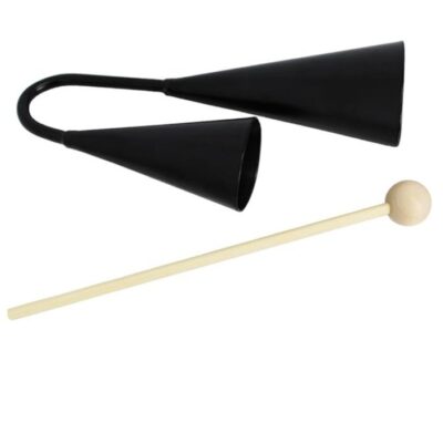 Two Tone Double Metal Samba Agogo Bells with Wooden Beater