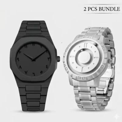 2pcs Combo of Arabic Aura Mens Watch with Mens Magnetic Ball Quartz Watch