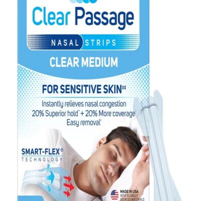 Clear Passage Nasal Strips Medium, Clear, 50 ct | Works Instantly to Improve Sleep, Reduce Snoring, & Relieve Nasal Congestion Due to Colds & Allergies