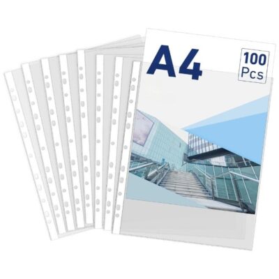 100Pcs Clear Sheet Protectors A4 Punched Pocket, Heavy Duty Binder Sleeves 11-Hole Plastic Page Protectors Sheet Top Loaded for 2/3/4 Ring Binder Fits Standard A4 Paper for Home,Office