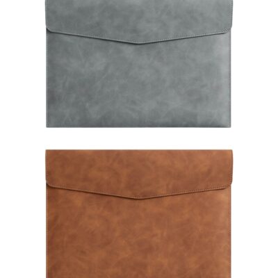 2PCS Leather A4 File Folder, Waterproof PU Wallets Document Holder with Snap Popper Closure, Portable Portfolio Envelope Organizer Case Pockets for Travel Meeting Business Office Tablet (Gray, Brown)
