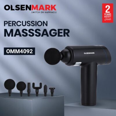 Olsenmark 6 in 1 Percussion Massager for Pain Relief, Rechargeable and Cordless Gun with an Ergonomic Grip, Massage Gun for full body with Detachable Head, 2 year warranty