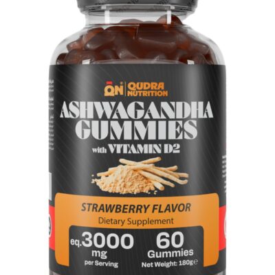 Ashwagandha Extra Strength 3000mg with Vit D2 Gummies for Stress relief, Support Mood, Muscle Strength, Performance & Vitality (Vegan - Strawberry Flavour) – For Men and Women