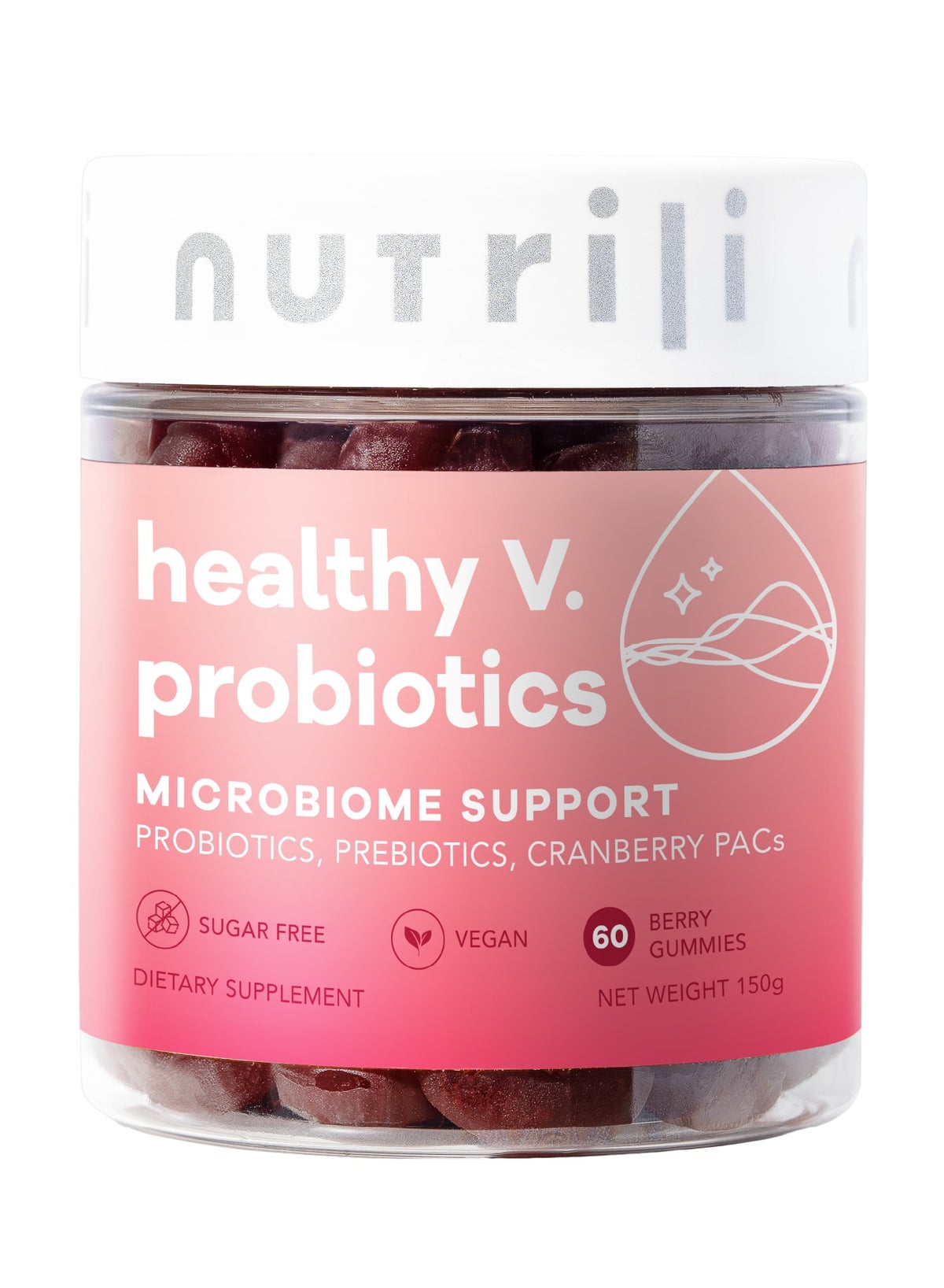 Healthy V. | Probiotics For Women & Prebiotics, Cranberry & D-Manose | Digestion, Vaginal & pH Balance - 60 Sugar Free Gummies