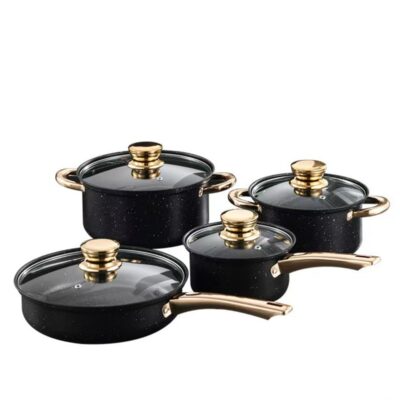 Nonstick Cookware Set 8-Piece, Non Stick Pots and Pans Set with Swiss Granite Coating, Healthy Kitchen Cooking Set, Stay-Cool Handles