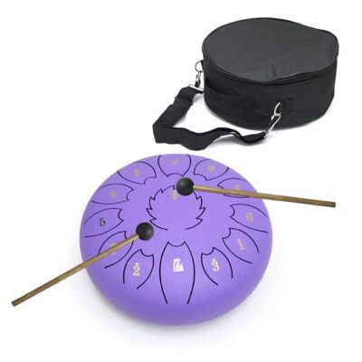 Steel Tongue Drum 10 Inch 11 Tones Tank Drum C Key Percussion Steel Drum Kit with Drum Mallets Note Stickers Finger Picks Mallet Bracket and Gig Bag