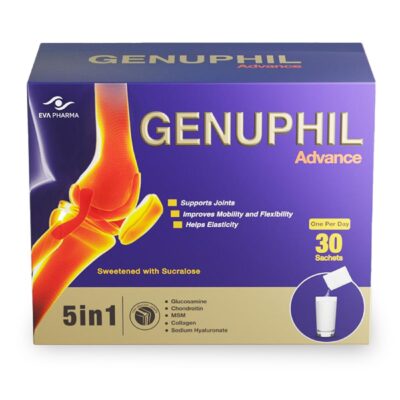 Genuphil Advance 5 In 1 formula, Glucosamine, Collagen, Chondroitin, MSM & Sodium Hyaluronate Supplement 30-Sachets – for enhanced joint performance & joint pain relief.
